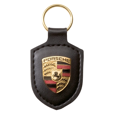 Porsche Key Fob Black Leather with Metal Colour Crest